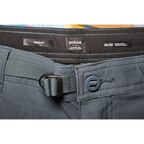 prAna Stretch Zion Slim Pant 2 Men’s 36x32 Grey Blue Water Repellent Hiking New - Picture 5 of 13